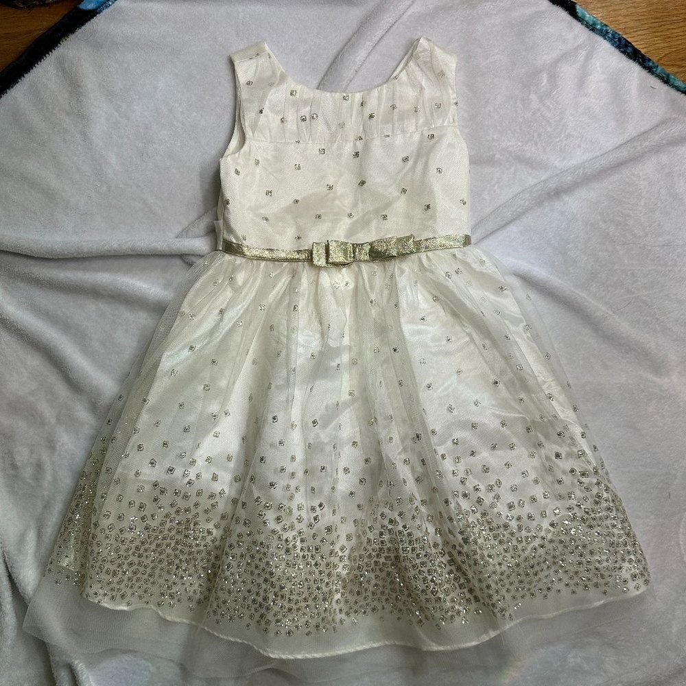 Jona Michelle White and Gold Glitter Dress Girls Size 5
